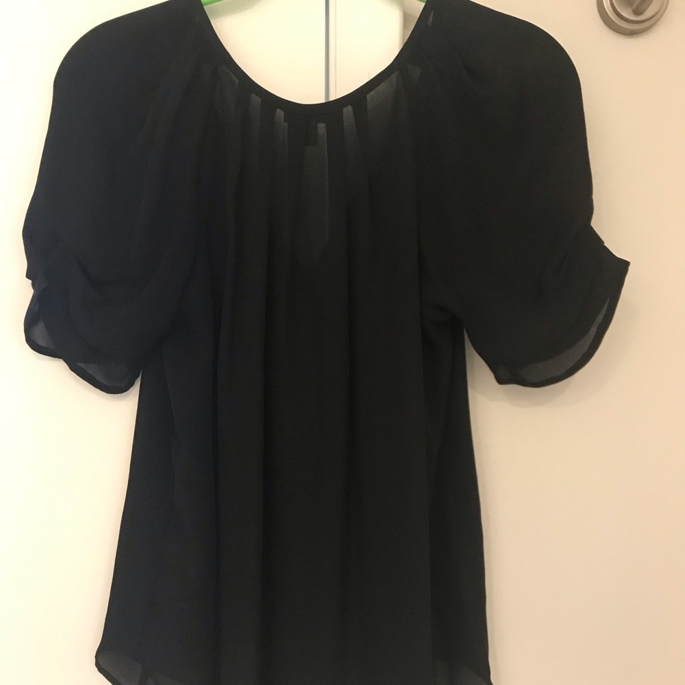 Joie Black Peasant V-Neck Short Sleeve Blouse - Picture 4 of 4